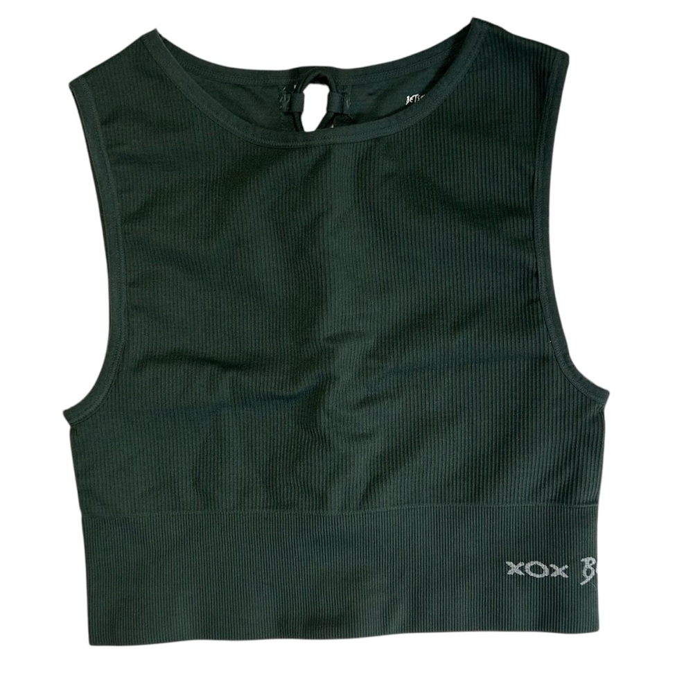 Betsy Johnson XOX Sports Bra Green Women’s Small Workout Active Crop Top Ribbed